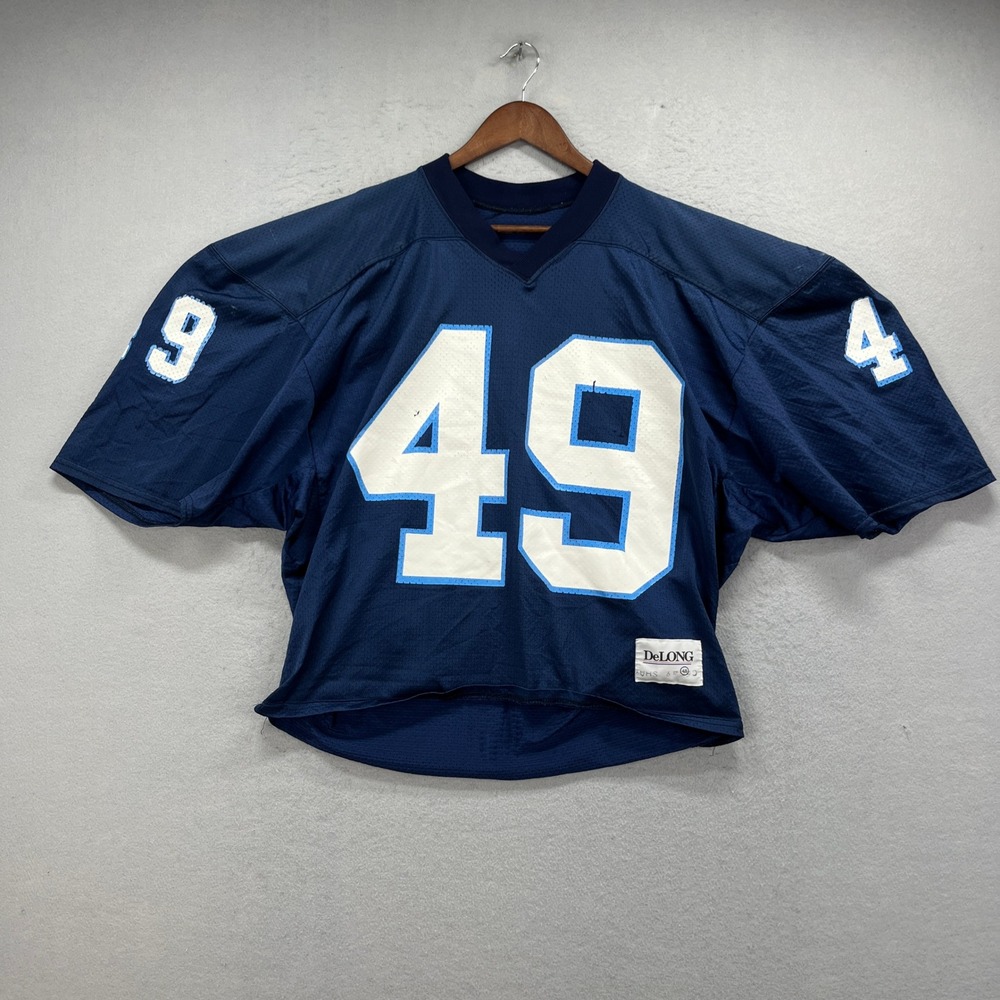 Vintage DeLong Football Jersey Men 48 Navy Blue Mesh # 49 Varsity Athleisure 90s